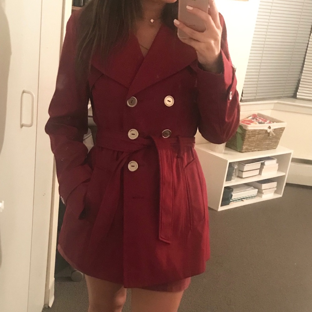 Beautiful Maroon Metaphor Trench Rain Coat